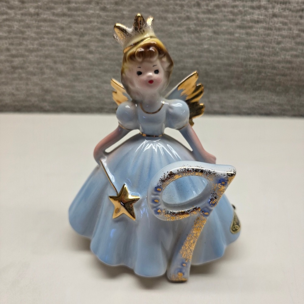 Josef Originals Birthday Girl Angel Figurine Age 9 Blue‎ Dress Gold Accents